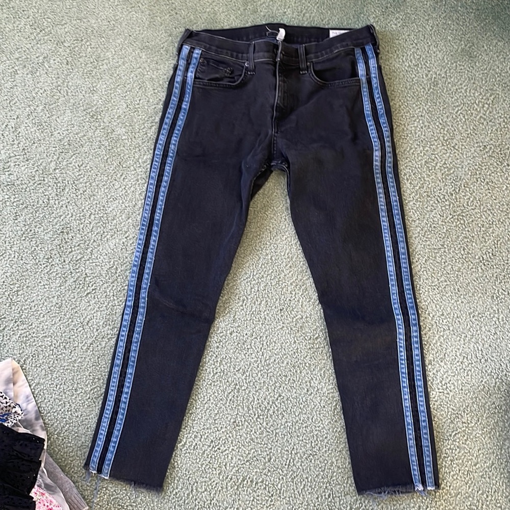 Rag and bone black jeans blue stripe down side